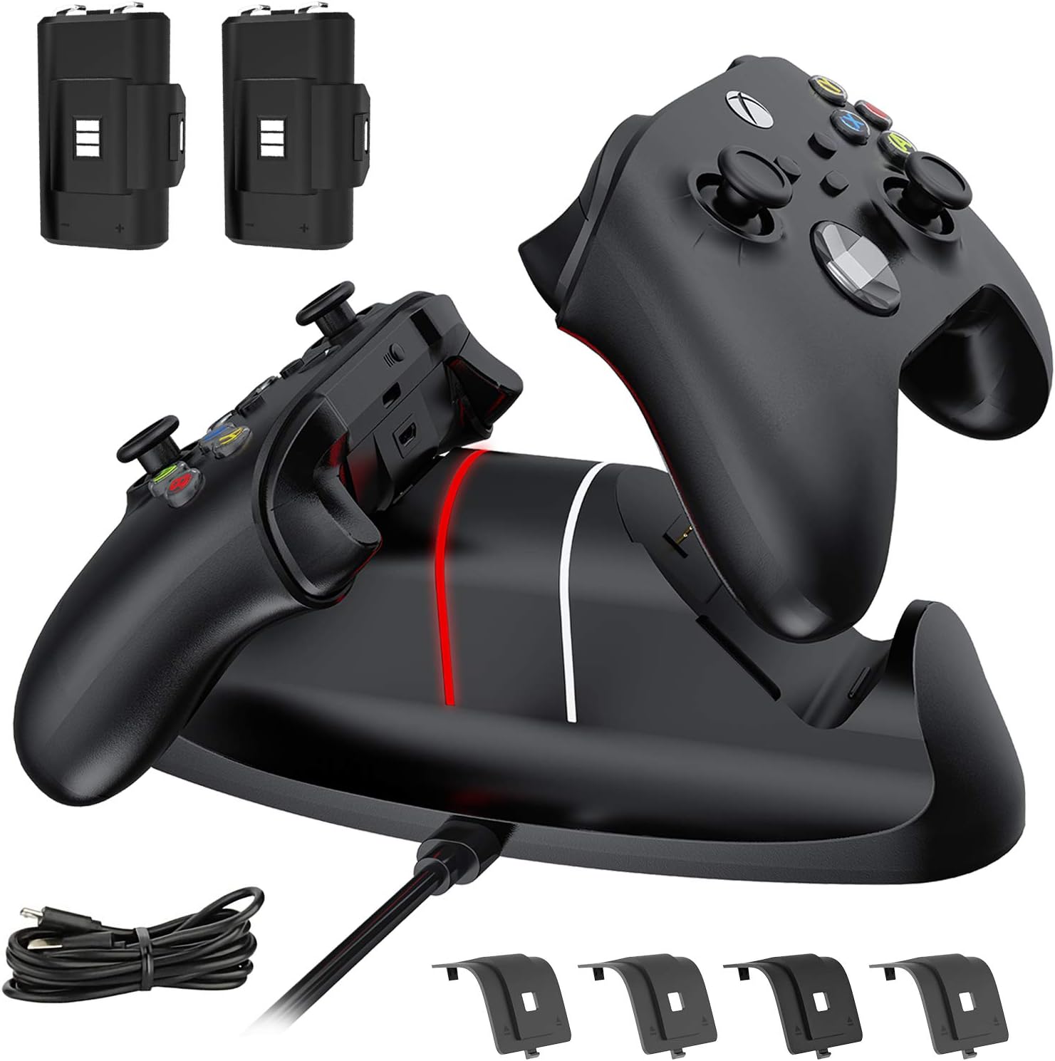 Magnetic Charging Dock for Met-a Quest 2, VR Headset & Controllers Changing Station for 0culus Quest 2, with 2 Rechargeable 2000mAh Batteries, USB-C Fast Charger, LED Indicators & Safe Protection