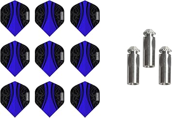 3 Sets of Pentathlon Vizion Swish Standard Dart Flights Plus 1 Set of Aluminum Dart Flight Protectors Blue