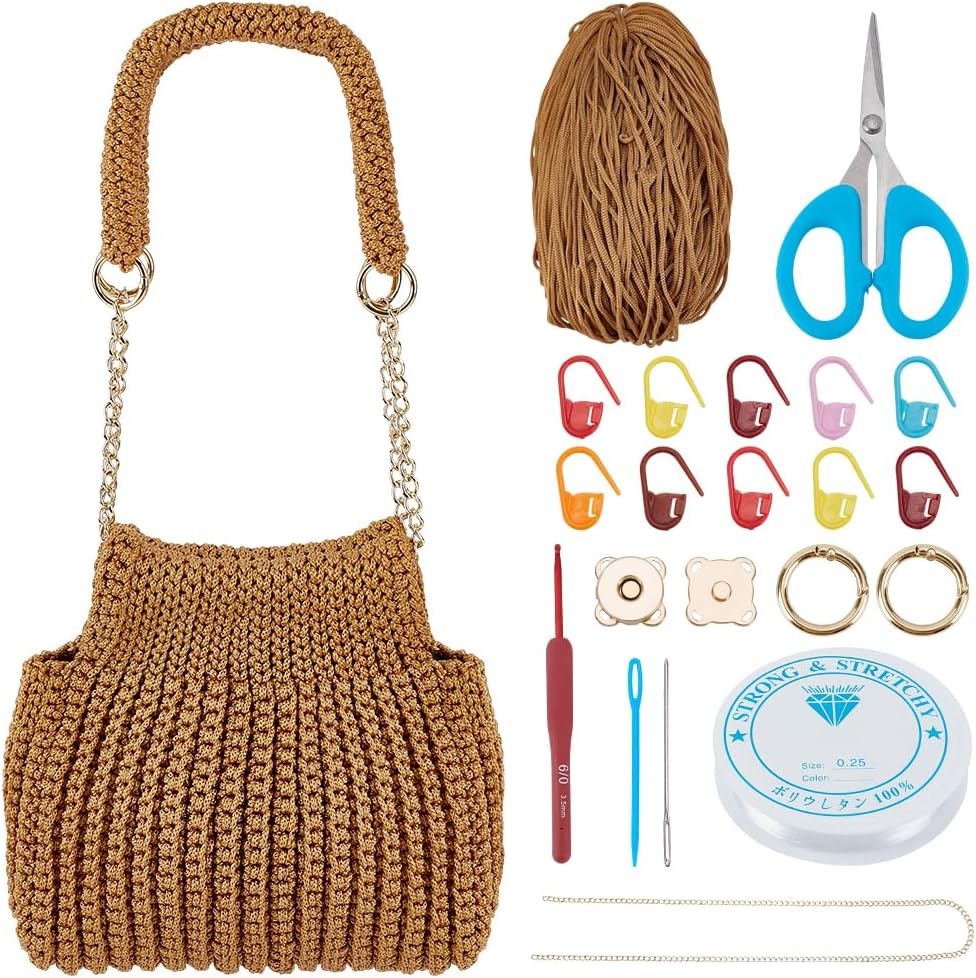 ACRNIGHEET Crochet Bag Kit for Beginners Adults Tote Bag Knitting Kit with Yarn and Hook Boho DIY Craft Kits Gift for Adults with Video Guide Tutorial Crochet Starter Kit (Khaki)