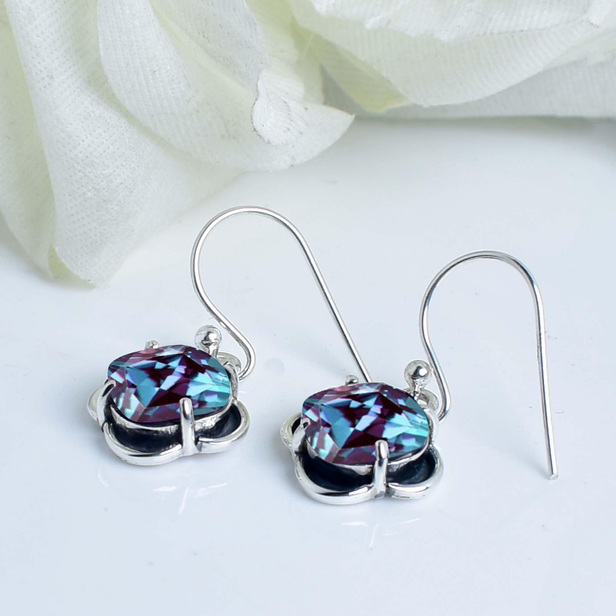 Orecchini Gems Vibes in topazio blu di Londra, in argento sterling 925 per donne, regalo di tutti i giorni, orecchini con pietre preziose fatti a mano, orecchini con gancio in topazio blu.