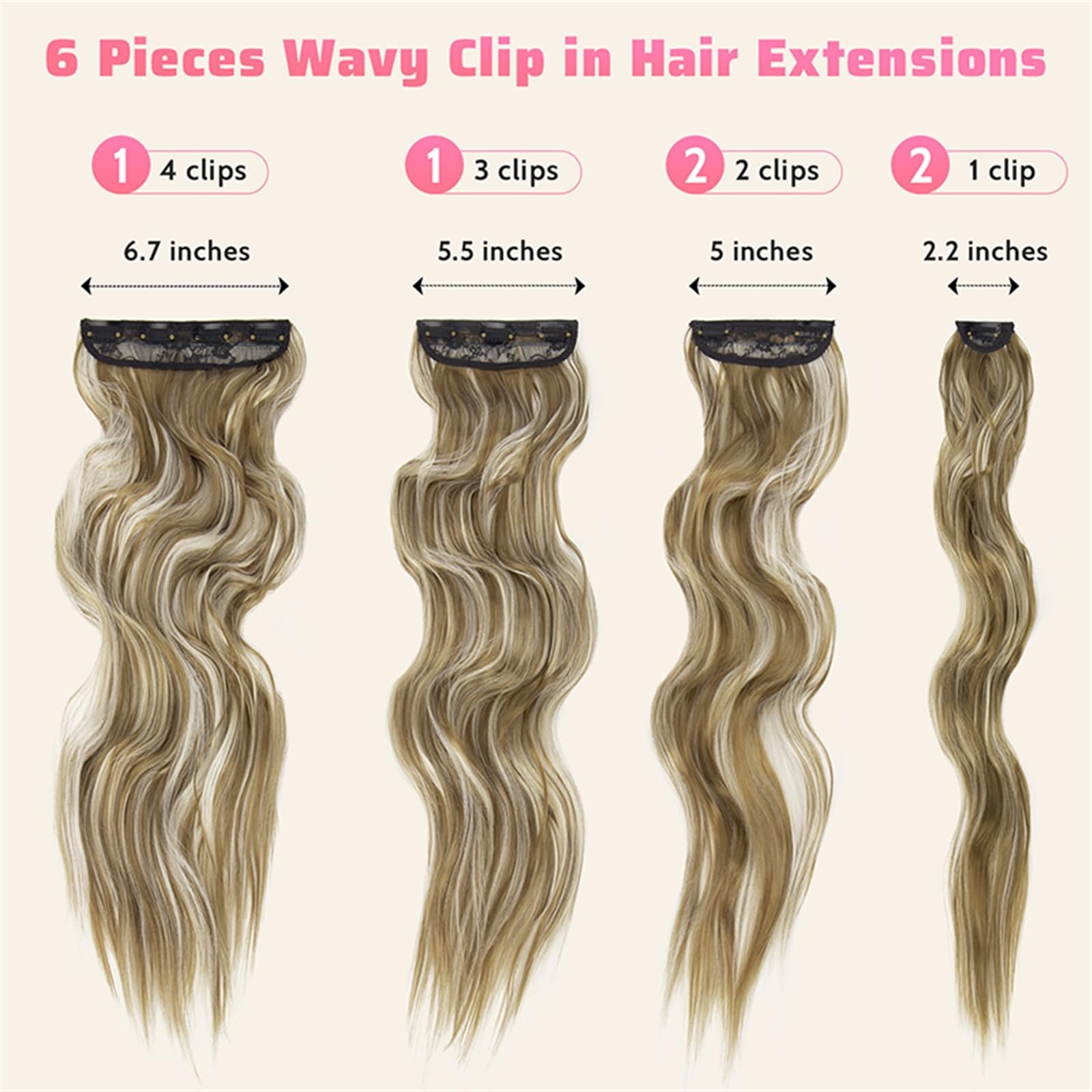 Clip nelle estensioni dei capelli Estensioni dei capelli 6 pezzi/set di fermagli for capelli sintetici in posticci spessi ondulati lunghi Estensioni dei capelli sintetici da 22 pollici Posticci ombre