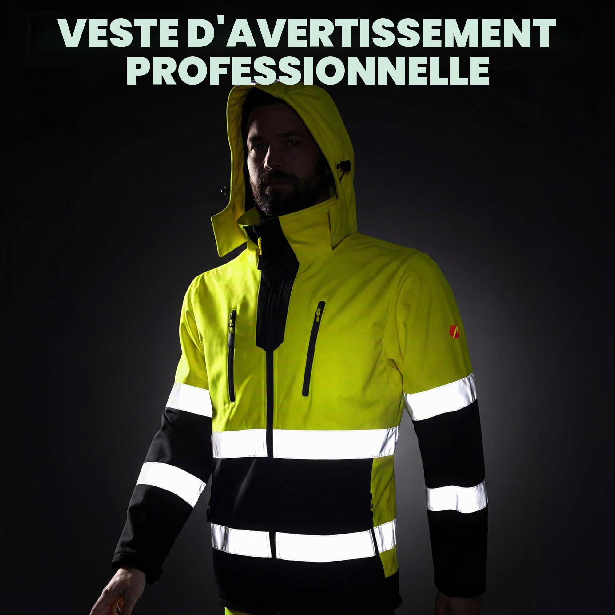 ACE Neon Veste de sécurité - Veste de sécurité softshell robuste avec réflecteurs et capuche amovible - EN ISO 20471 - Jaune - XL
