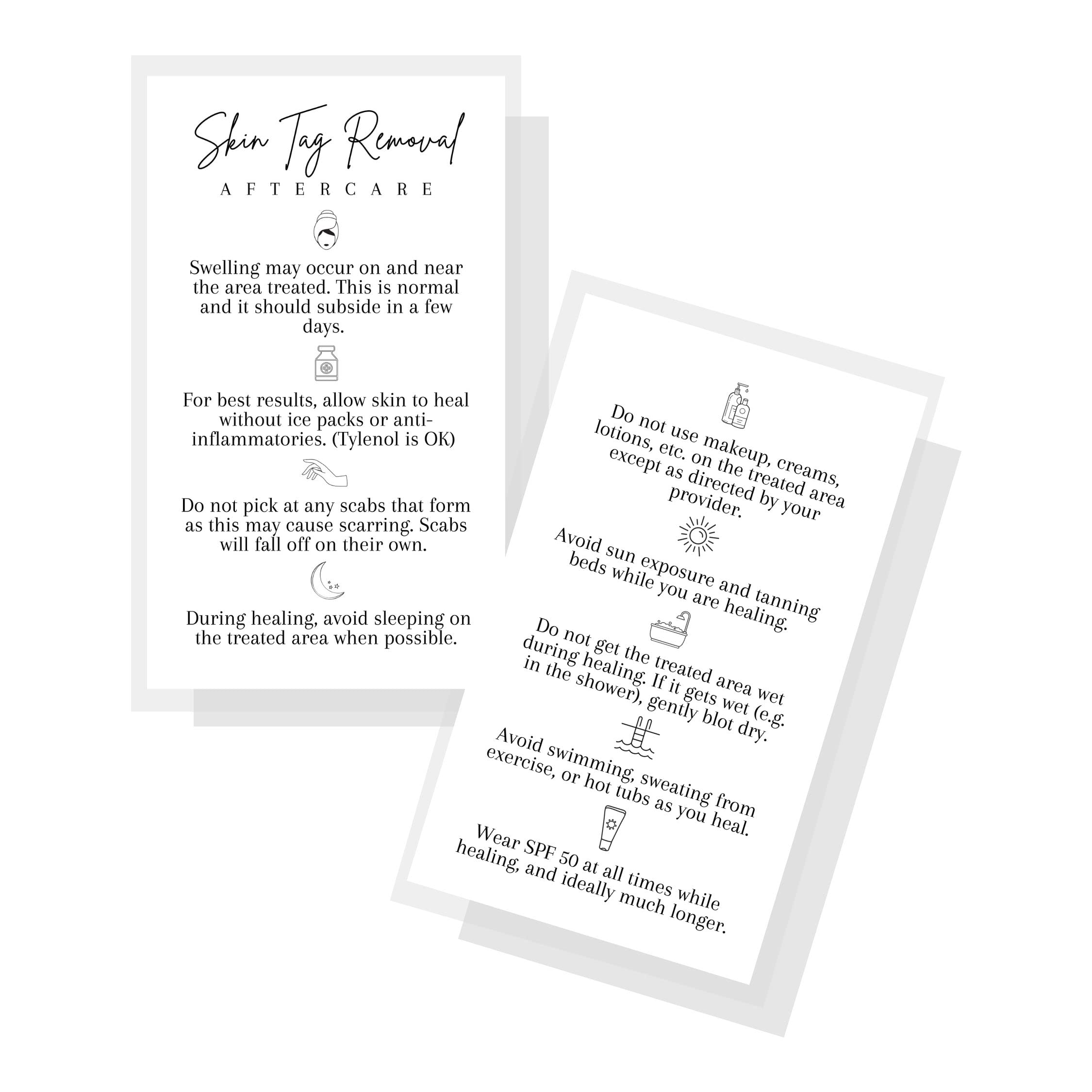 Skin Tag Removal Aftercare Card | Physical Printed 2x3.5” inch Business Card | Esthetician Supplies | Skin Tag Care | Minimalist White with Black Design
