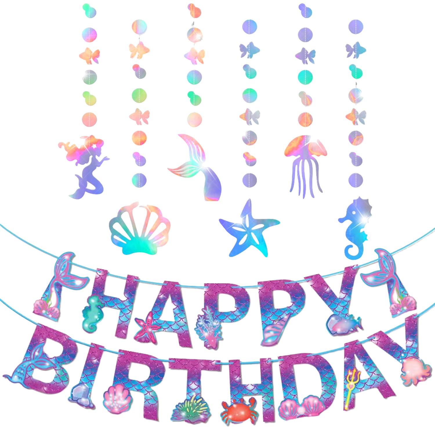 TVSVKWE 6 Pieces Of Marine Themed Ornaments And 1 Piece Of Birthday Banner, Children'S Birthday Party Supplies, Party Scene Arrangement, Creative Decorations.