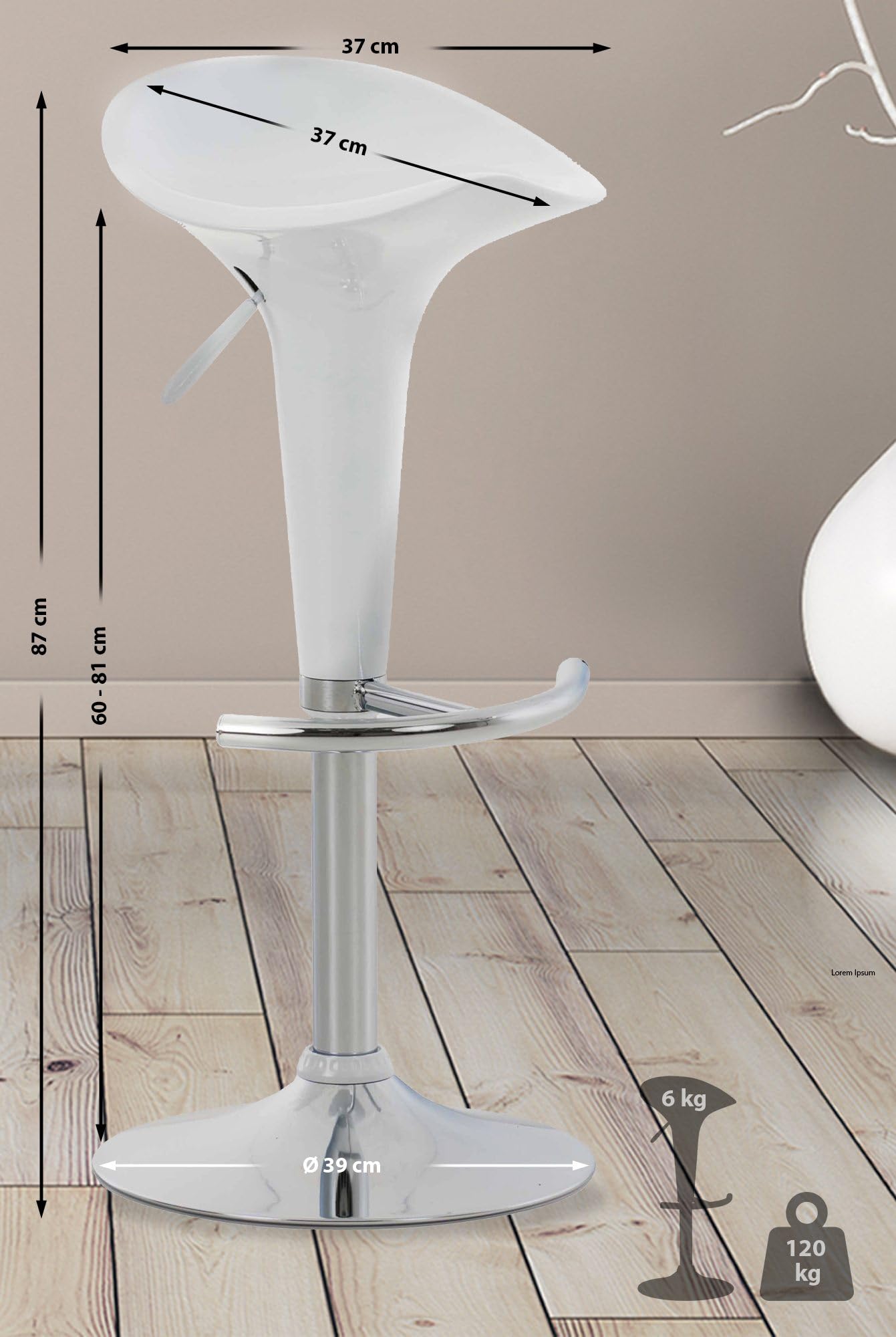 CLP Sgabello Design Saddle In Plastica I Sgabello Penisola Cucina Con Poggiapiedi I Sgabello Girevole Regolabile Alt. 60-81 CM, Colore:bianco