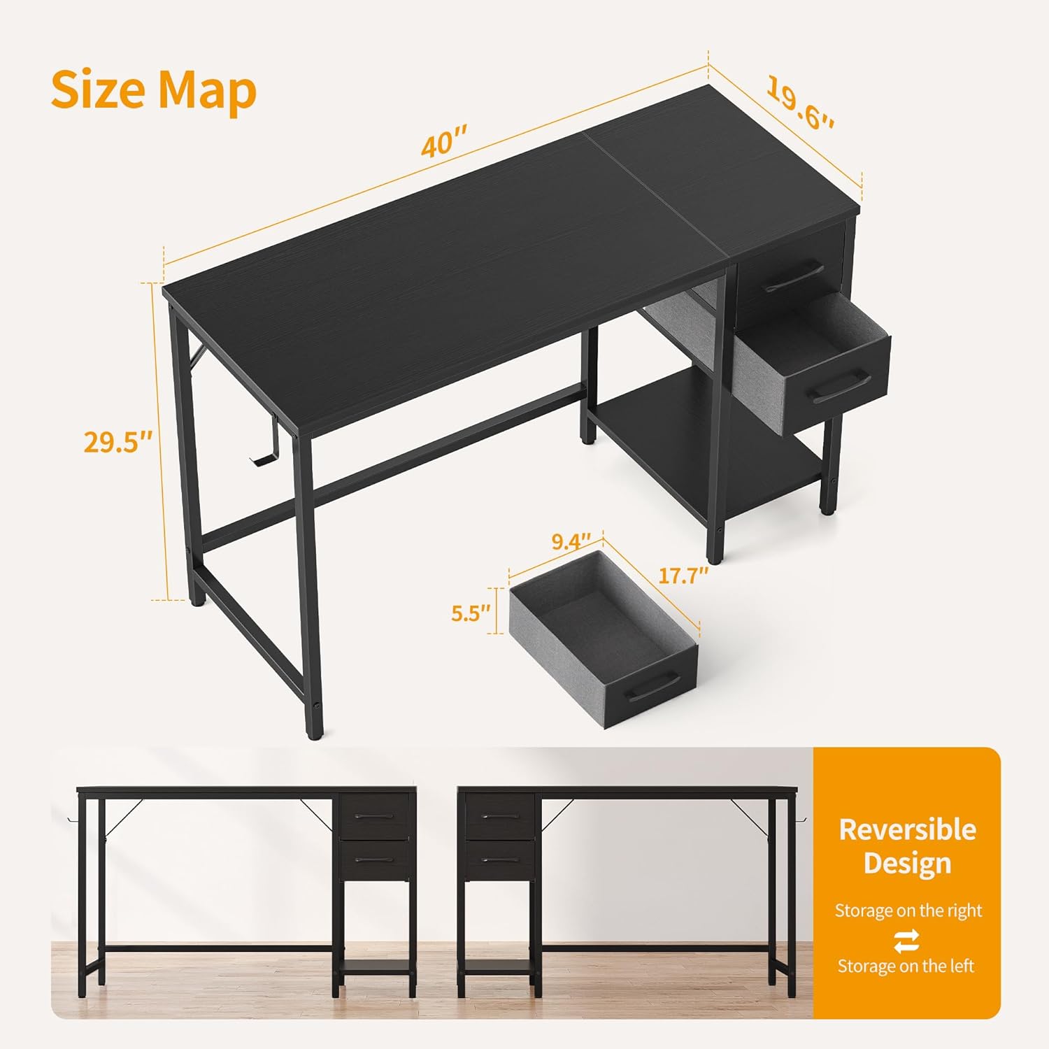 CubiCubi Escritorio para computadora en casa con 2 cajones, escritorio pequeño de 55 pulgadas, mesa de estudio, escritorio moderno y simple para PC,
