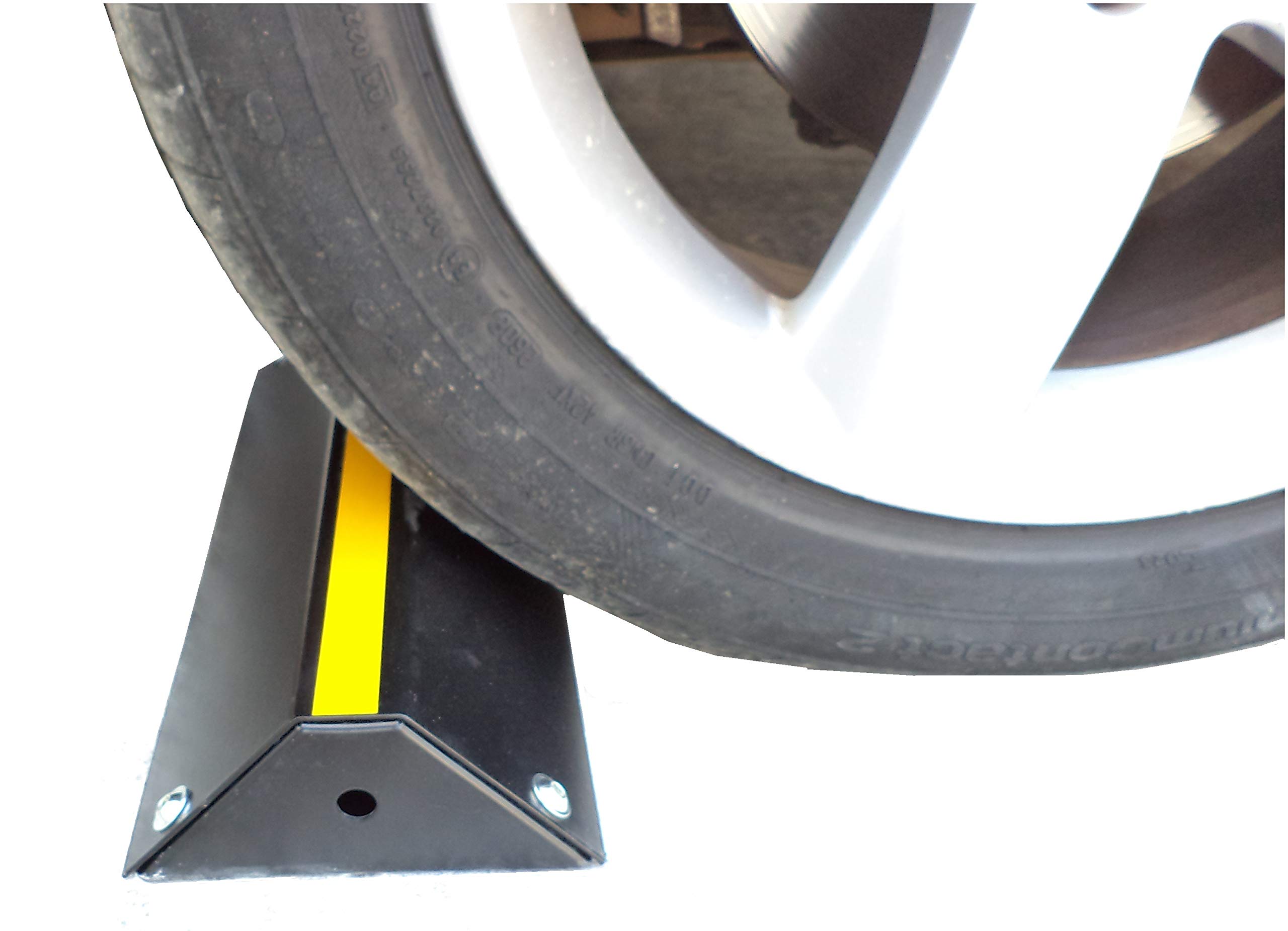 Fermaruota per Parcheggi e Garage, in Acciaio, Profilo Basso, Nero e Giallo, 42x16x7 cm (Pacco da 1)