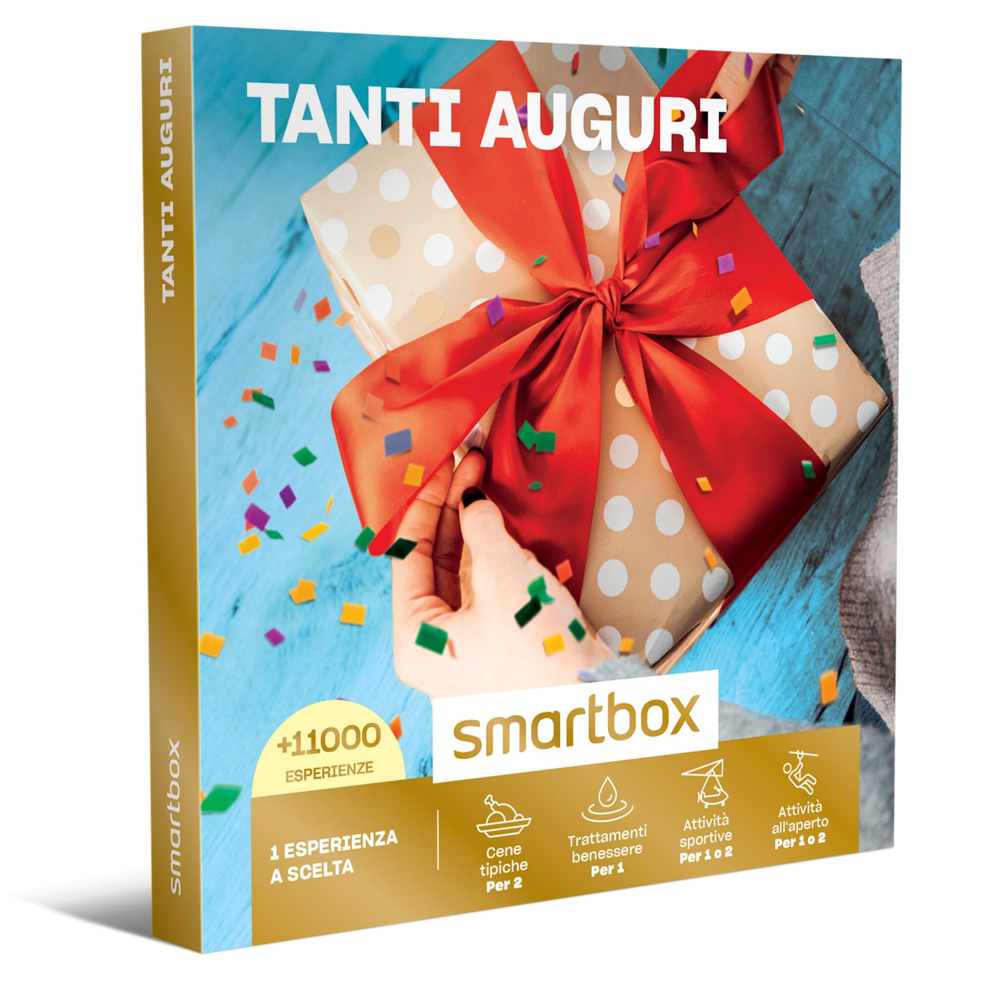 Smartbox - Cofanetto Regalo per Uomo o Donna - Tanti Auguri - Idee Regalo Originale - 1 Cena o 1 Trattamento Benessere o 1 attività Sportiva per 1 o 2 Persone