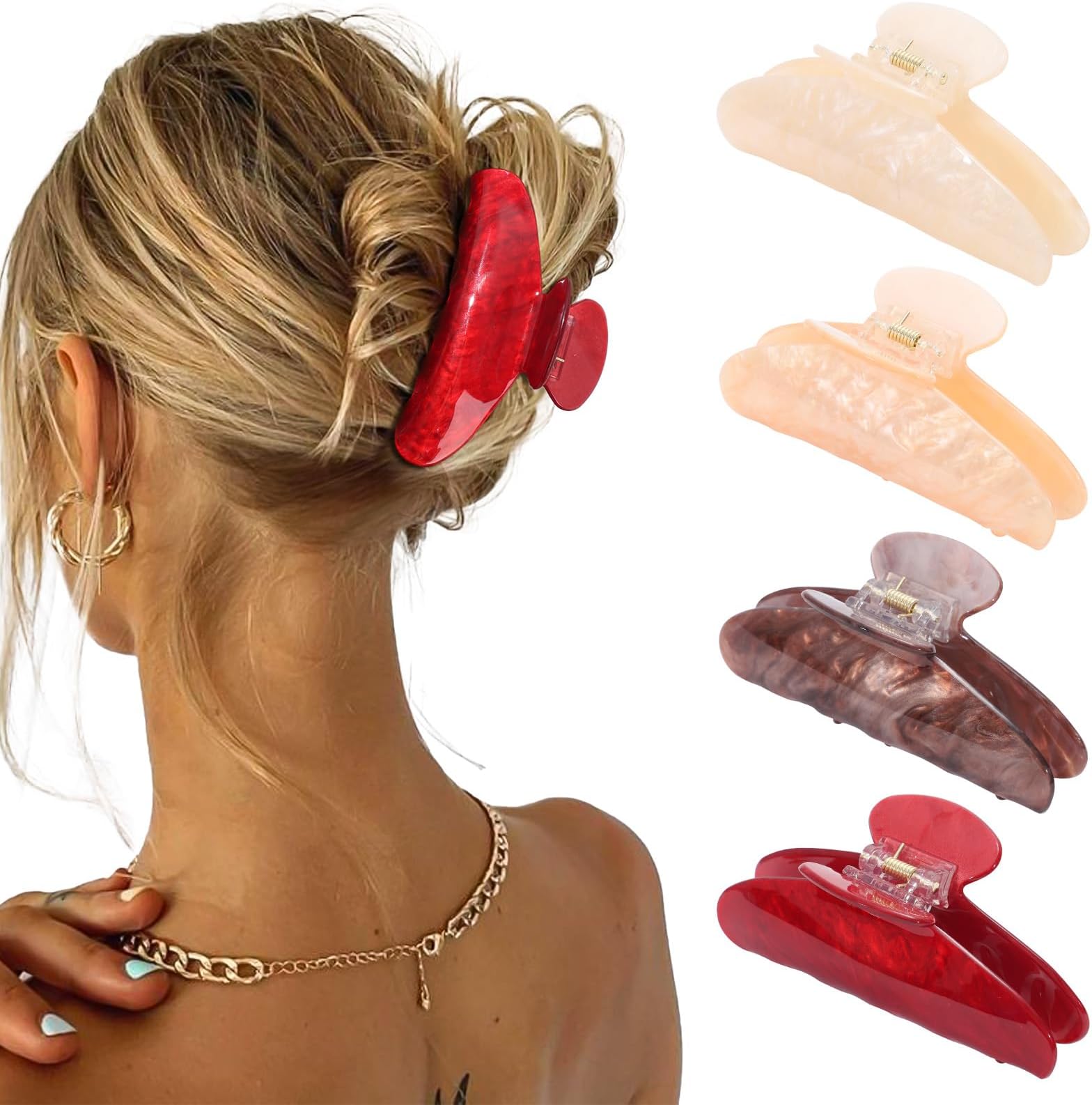 4Pcs Large Acrylic Hair Claw Clips - Strong Hold Thick Hair Banana Barrettes for Women Girls (Hair Clips, Banana