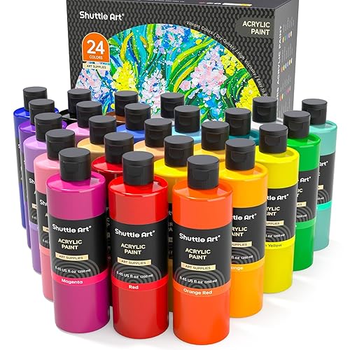 Acrylic Paint, 24 Colors Acrylic Paint Bottle Set, 250ml/8.45oz Each,