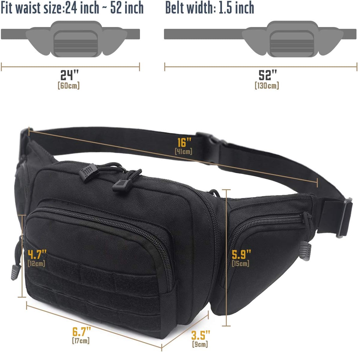 LIVANS Concealed Carry Fanny Pack Holster, Tactical Conceal Carry Pistol Bag Mens Gun Carry Concealment Holster Fits 1911 and G 17,19,20,21 Fits up 55" in Waist Free U.S Flag Patch : Sports & Outdoors