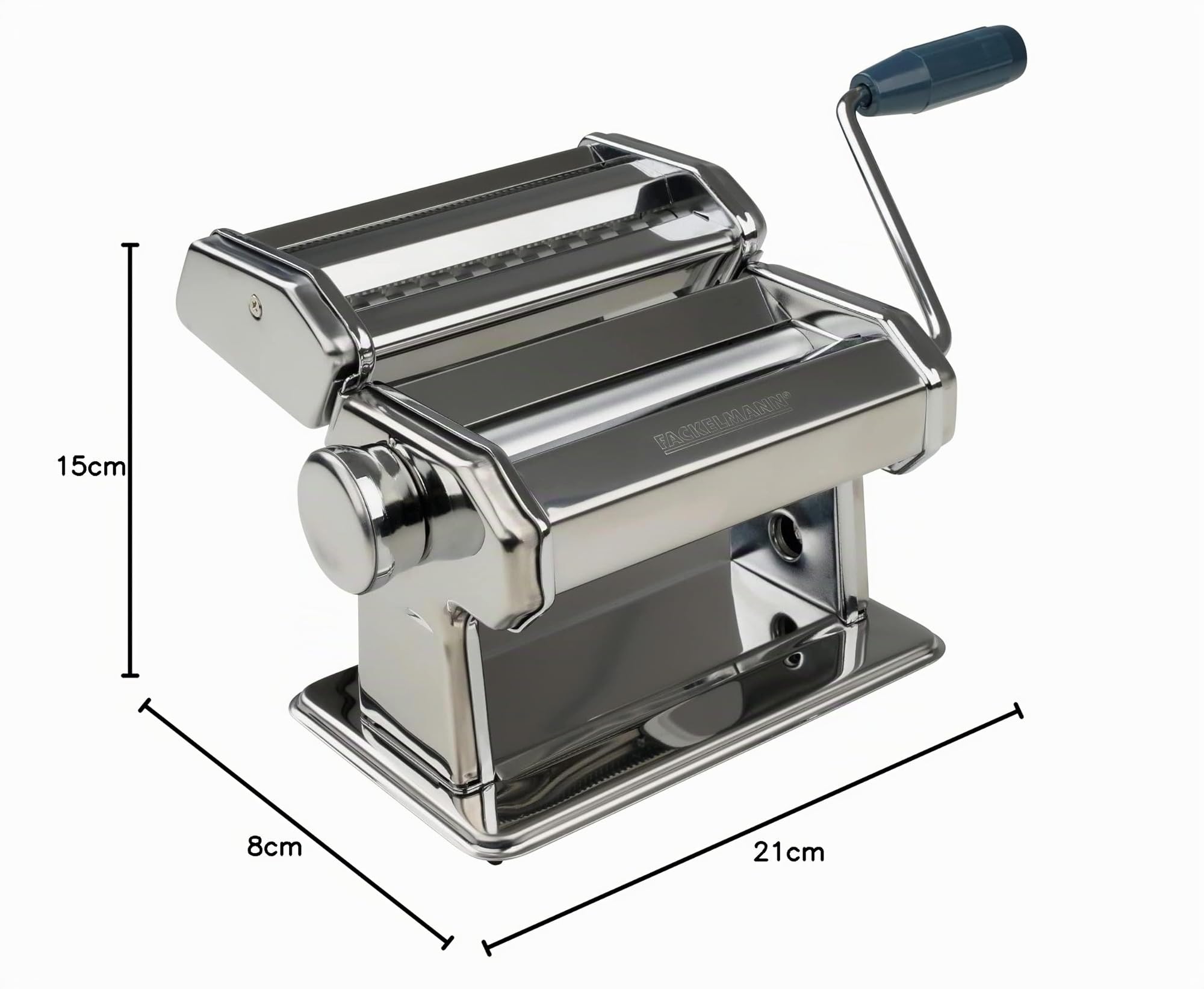 FACKELMANN Máquina para Pasta Fresca Manual - Procesador Manual de alimentos para hacer espaguetis, ravioli, lasaña, en acero inoxidable con mango de plástico, 21x19,8x15,8cm, 1ud.