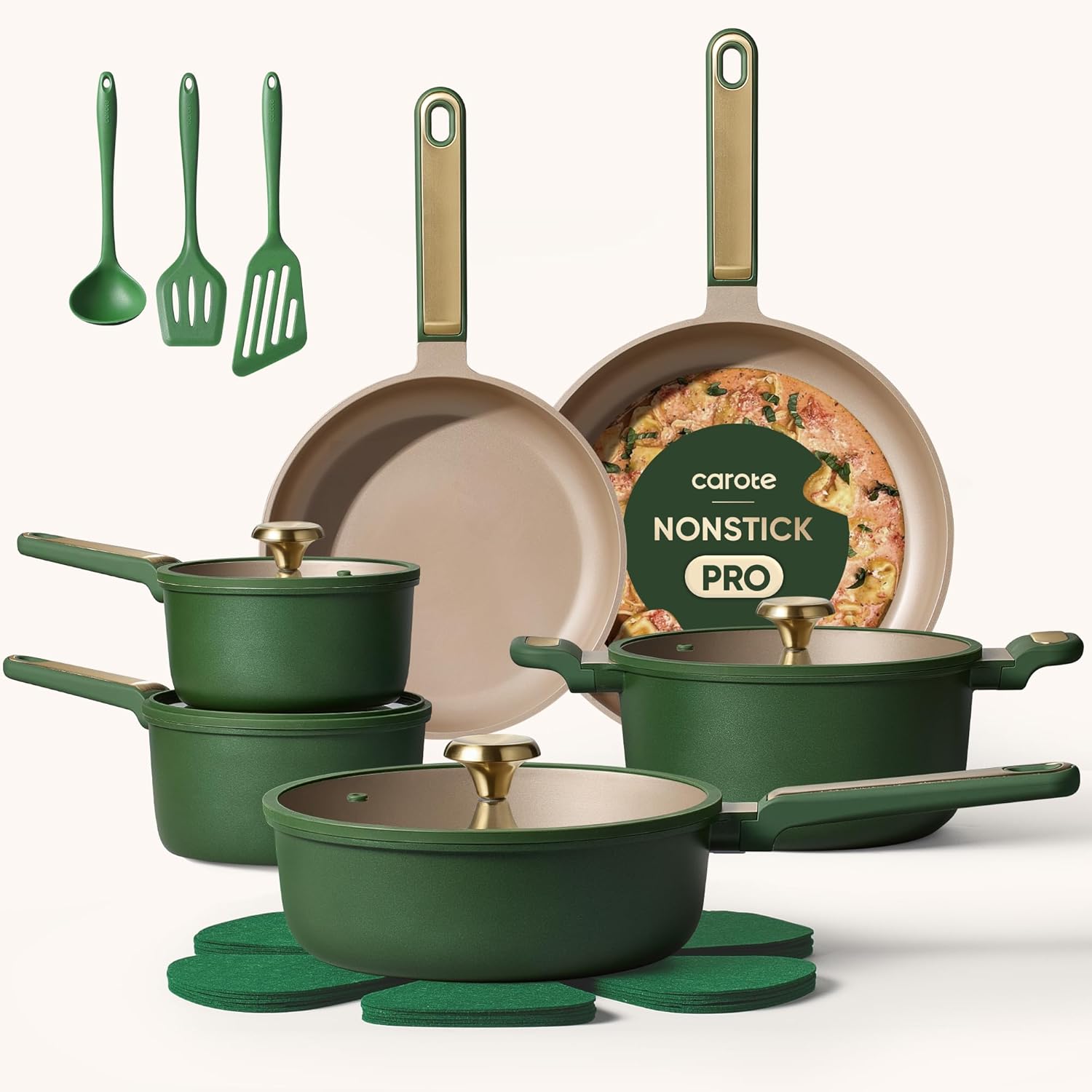 CAROTE 18-Piece Non-Stick Induction Cookware Set – Safe Green Pots & Pans CAROTE 18-Piece Non-Stick Induction Cookware Set – Safe Green Pots & Pans