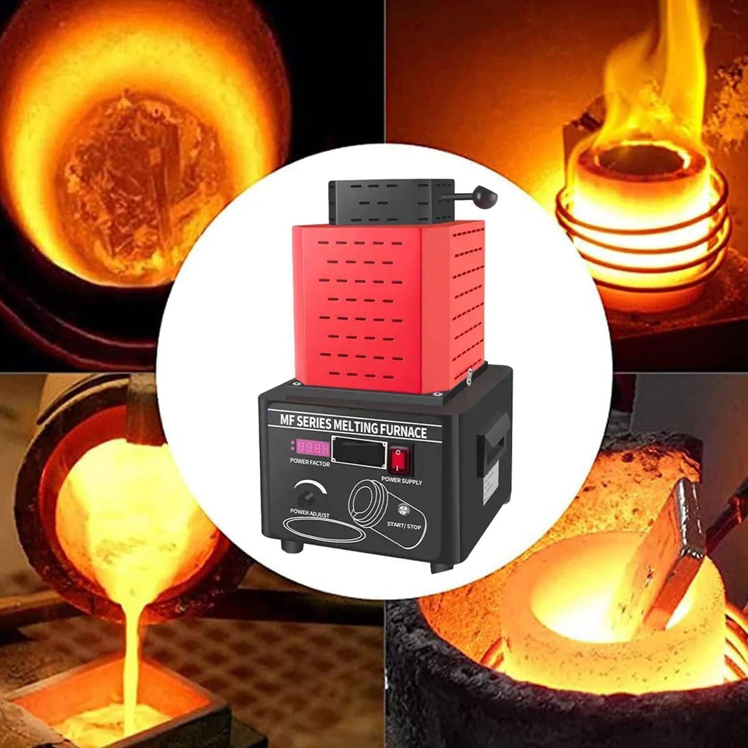 SICWEDIM Gold Melting Furnace,2kg/3kg Electric Digital Smelting Furnace,Automatic Electric Melting Furnace,5000W Smelter Kiln Kit,for Refining Casting Jewelry DIY (Red 2KG)