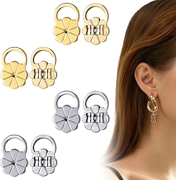 4 Pairs Earring Backs for Droopy Ears, Earring Lifter for Heavy Support Backs Large Backing Studs Secure Backers for Earlobe Stretched Earlobes Big Studs
