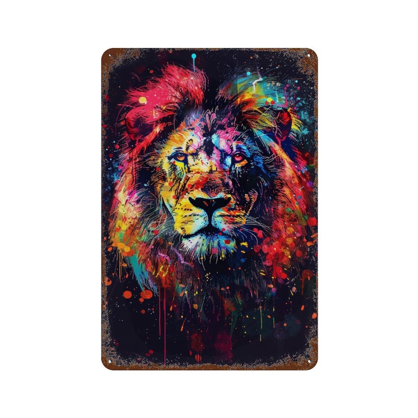 Colorful Lion Art Print-3 11.8"x7.9" Vintage Rust Metal Sign, Shabby Chic Decor for Cafe, Home Bar And Lounge Decor