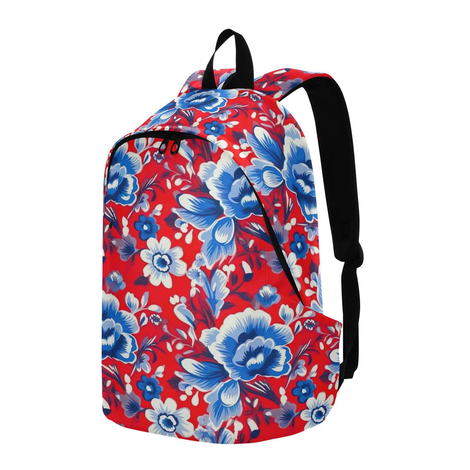 MCHIVER Travel Backpack Blue Red Florals Casual Daypack Backpacks Lightweight Carry on Bag Water Resistant Hiking Backpack for Women and Men