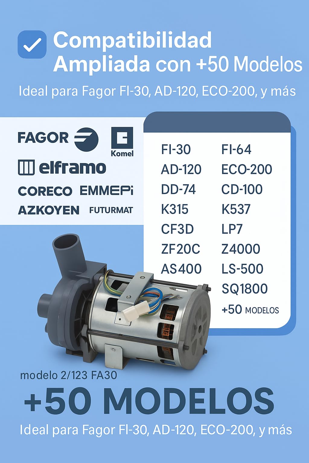 RO Linea Blanca ® Bomba Lavado Lavavajillas Industrial 220V 50Hz 590W 10uF Entrada 38mm Salida 38mm Rotacion Derecha Recambio Profesional Compatible Con Fagor Elframo Komel Azkoyen Futurmat Emmepi
