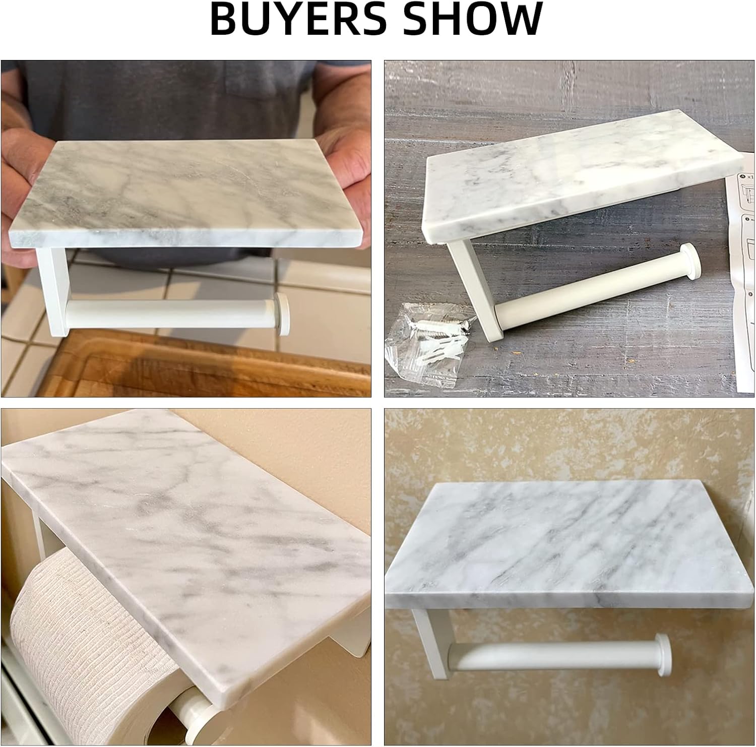 Gypie Toilet Paper Holder with Natural Marble Shelf, 304 Stainless Steel Screw Wall Mounted, Tissue Roll Paper Holder Dispenser for Bathroom Washroom White : Tools & Home Improvement