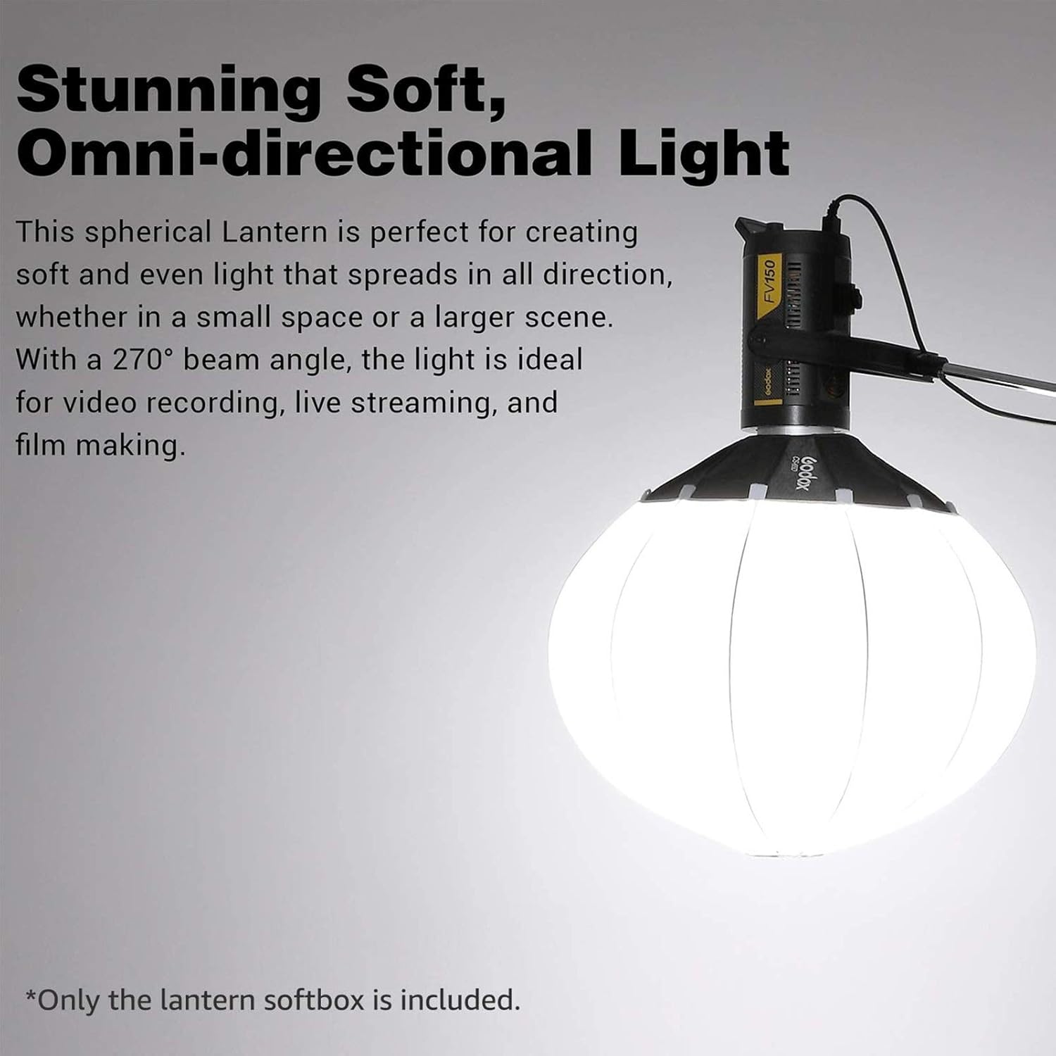 Godox CS-65D Lantern Softbox,Bowens Mount,Quick-Install 65cm Collapsible Globe Softbox for Photo Portrait Studio Video Continuous Lighting Photography