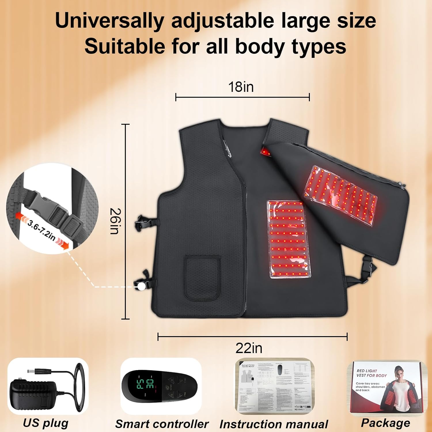 Red Light Therapy Vest for Back, Shoulder & Abdomen – 384 Dual Wave LEDs (660nm & 850nm) Wearable Infrared Device for Pain Relief, Muscle Recovery, Postpartum Care & Period Cramps