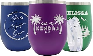 My Personal Memories Girls Trip Insulated Wine Tumblers, Flasks - Custom Personalized for Trips to Vegas, the Beach, Weekend Getaways, Tasting Country Excursions, Ski Vacations (12 oz)