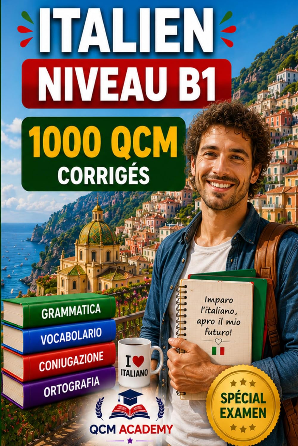 Italien Niveau B1: 1 000 QCM corrigés | Cahier d'entraînement pour maîtriser l'italien en autonomie | Vocabulaire, grammaire, conjugaison, orthographe | CECRL