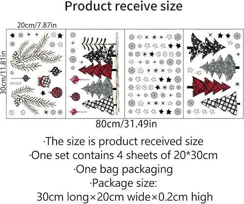 Miniatura 6 de Adhesivos para ventana de árbol de Navidad, diseño de búfalo de Navidad, a cuadros, de doble cara, copos de nieve de Navidad, bolas de luz,