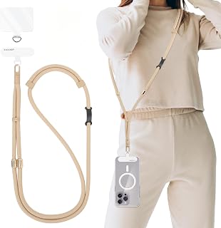 AULEEP 3-in-1 Cell Phone Lanyard with 2 Phone Tabs, Adjustable Anti Theft Crossbody Strap/Phone Wrist Strap/Neck Lanyard, Compatible with Most Smartphones, Hands-Free Work/Travel Essentials, Camel