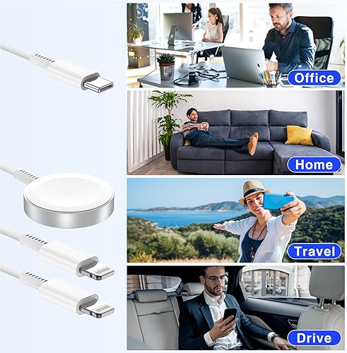 Miniatura 6 de Cargador USB C mejorado para reloj, teléfono 3 en 1 y iWatch cable magnético de carga rápida de 6 pies con cargador de pared USB-C, compatible con