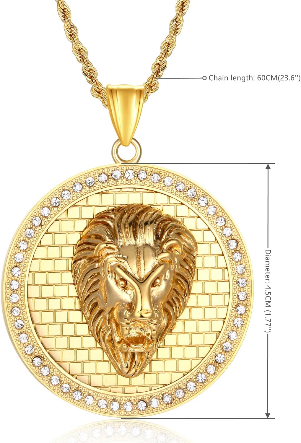 Stainless Steel Lion Head Lion of Judah Pendant Necklace with Chain, Mens Womens - Image 2