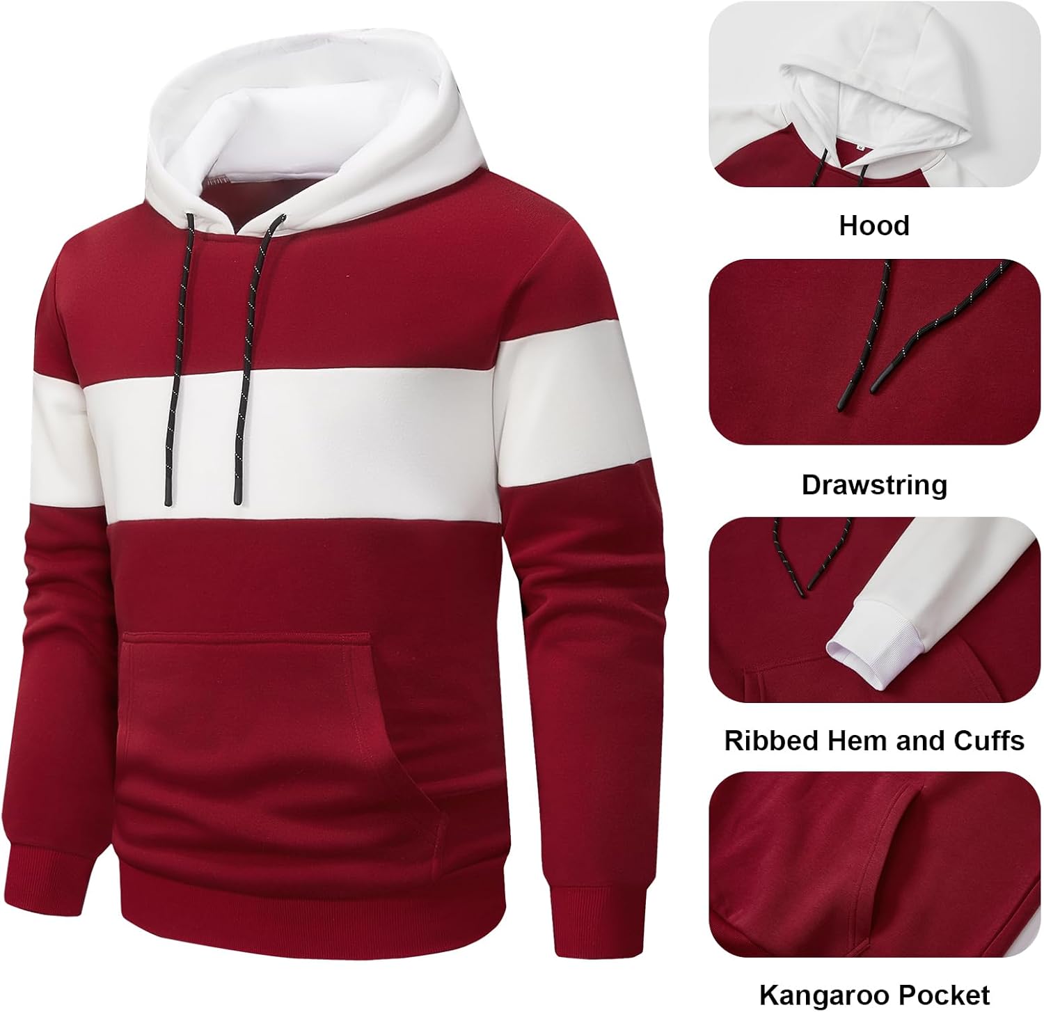 Fleece Hoodies Sweatshirts for Men,2/3 Pack Patchwork Athletic Workout Hooded Pullover With Kangaroo Pocket - Image 4