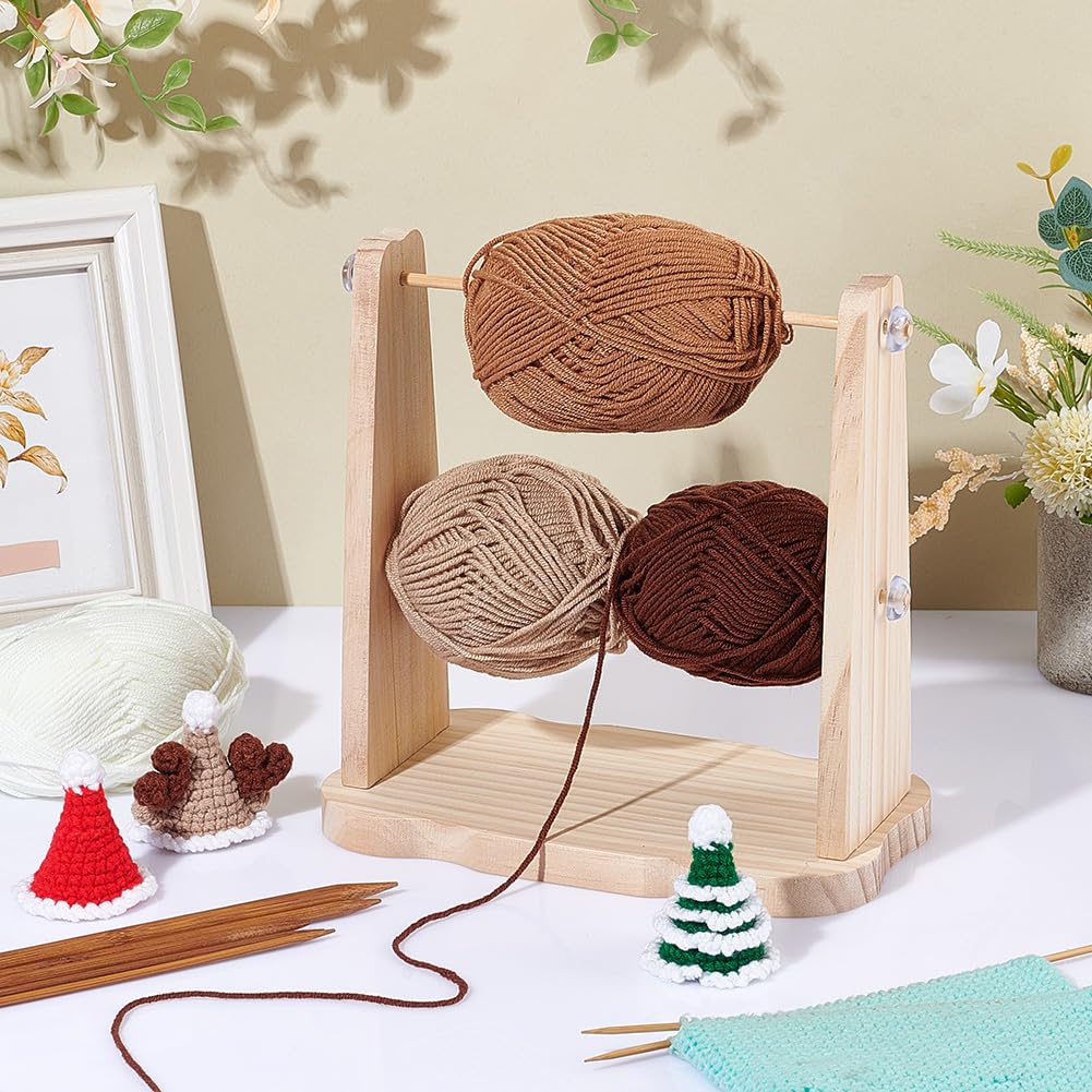 PH PandaHall Wooden Yarn Holder Double Revolving Knitting Wool Holder Yarn Spinner Wool Ball Holder Crocheting Spool Thread Storage Rack for Crochet Ribbon Mesh Thread Sewing Craft - Image 4