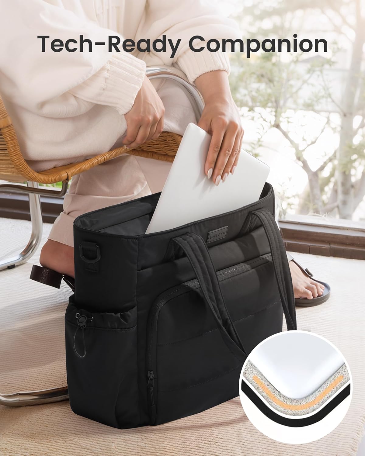 LOVEVOOK Tote Bag for Women, 15.6 Inch Puffer Laptop Work Tote with Cup Holder, Quilted Nurse Bag for Travel, Gym, Daily Use