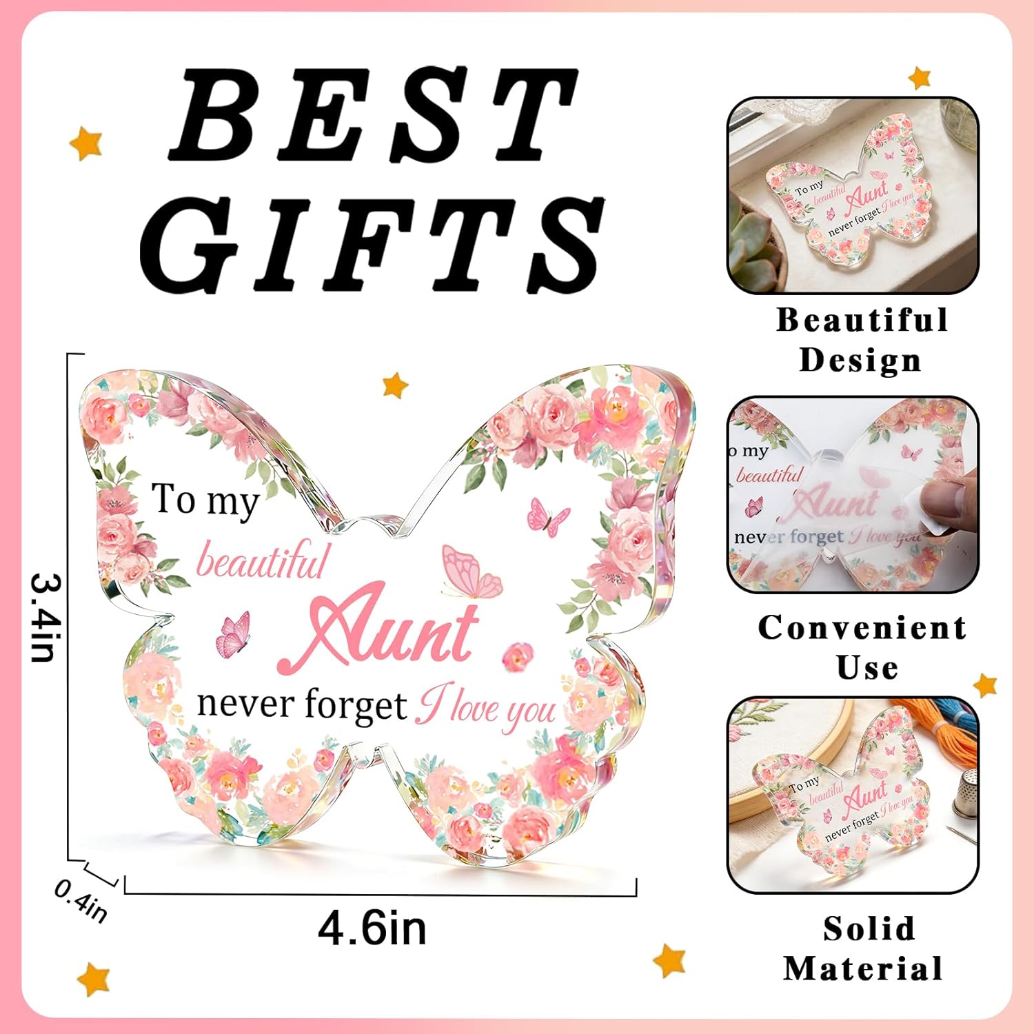 Aunt Gifts from Nephew Niece Aunts Auntie Gifts Ideas Butterfly Shaped Acrylic Plaque Decor Best Aunt Ever Gift I Love You Gift Thanksgiving Birthday Valentines Day Present - Image 2