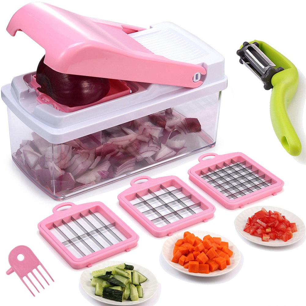 Vegetable Chopper,Pro Onion Chopper Vegetable Chopper,Upintek Vegetable Fruit Dicer,Effortless No-Mess Salad Onion Vegetable Cutter+Peeler Slicer (Freebies),3Interchangeable Blades Set