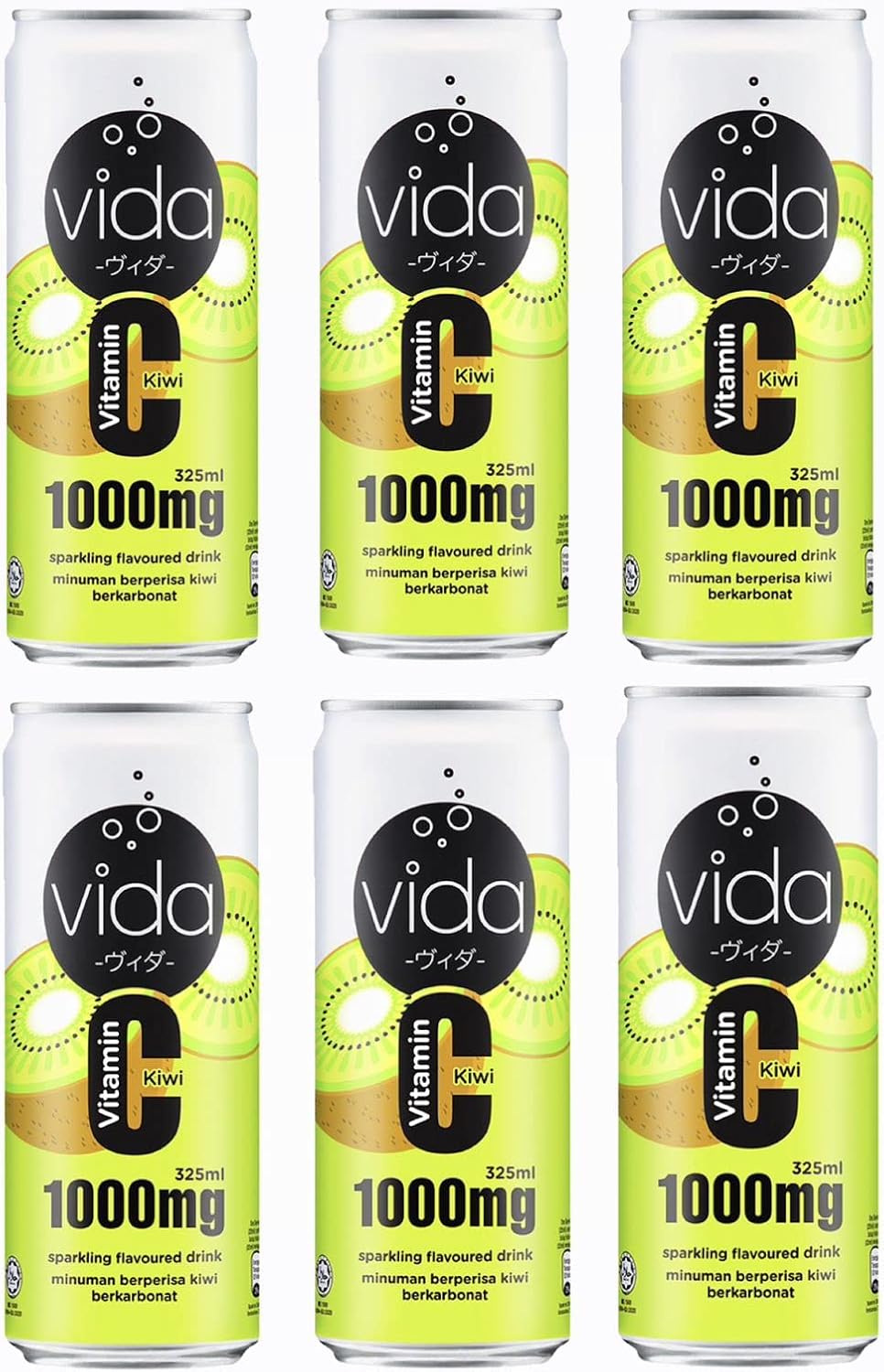 Vida Vitamin 'C' Kiwi Flavoured Sparkling Drink 325ml (Pack of 6
