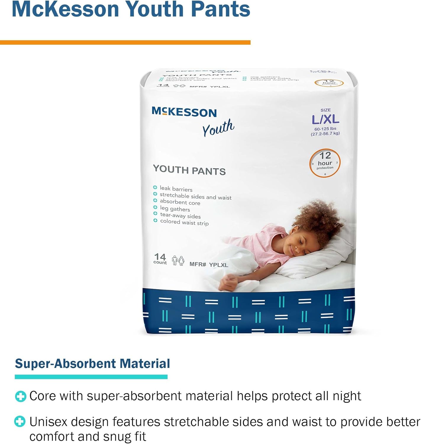 McKesson Youth Training Pants, [56 Count], Overnight Disposable Pull Up Diapers, L/XL, 60-125 lbs, Absorbent 12 Hour Leak Protection with Leg Gathers and Tear-Away Sides, for Boys or Girls, Pediatric - Image 2