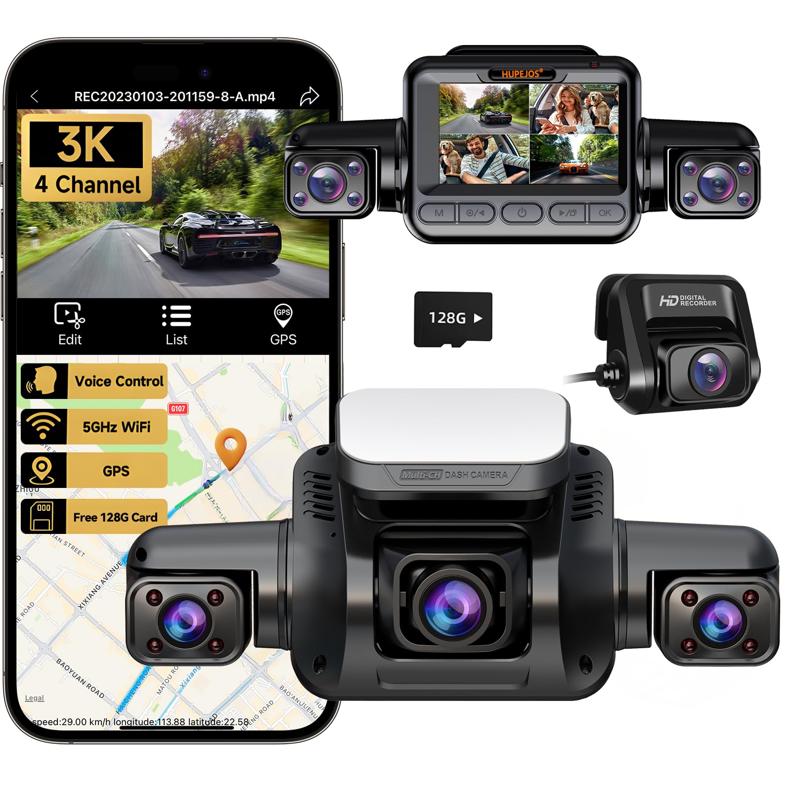 HUPEJOS V80-4CH 360° 4Kドライブレコーダー 駐車監視機能 Amazon.co.jp: HUPEJOS 4カメラ ドライブレコーダー 360度