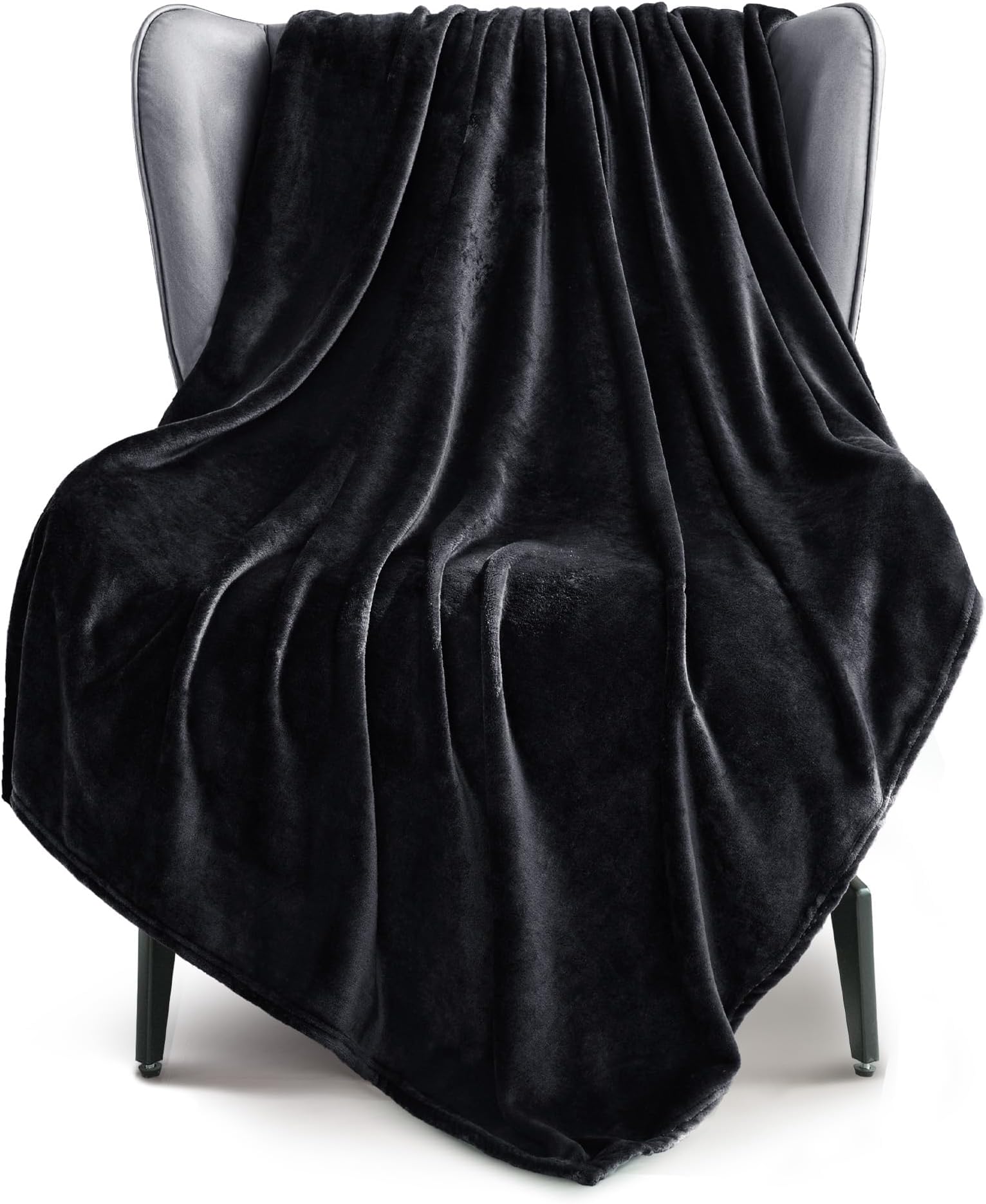 Exclusivo Mezcla Soft Large Fleece Throw Blanket for Couch, Black | 50x70 Inches, Double-Sided Brushed Flannel, Lightweight Plush Cozy Blanket for Home Decor, All Season, Machine Washable