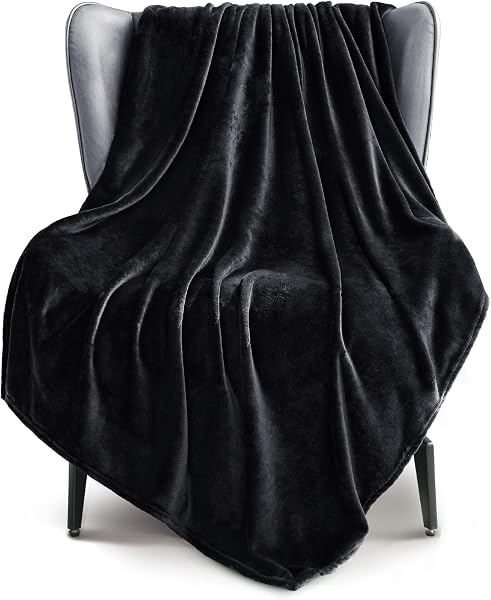 Exclusivo Mezcla Soft Fleece Throw Blanket for Couch, Black