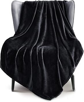 Exclusivo Mezcla Soft Fleece Throw Blanket for Couch, Black