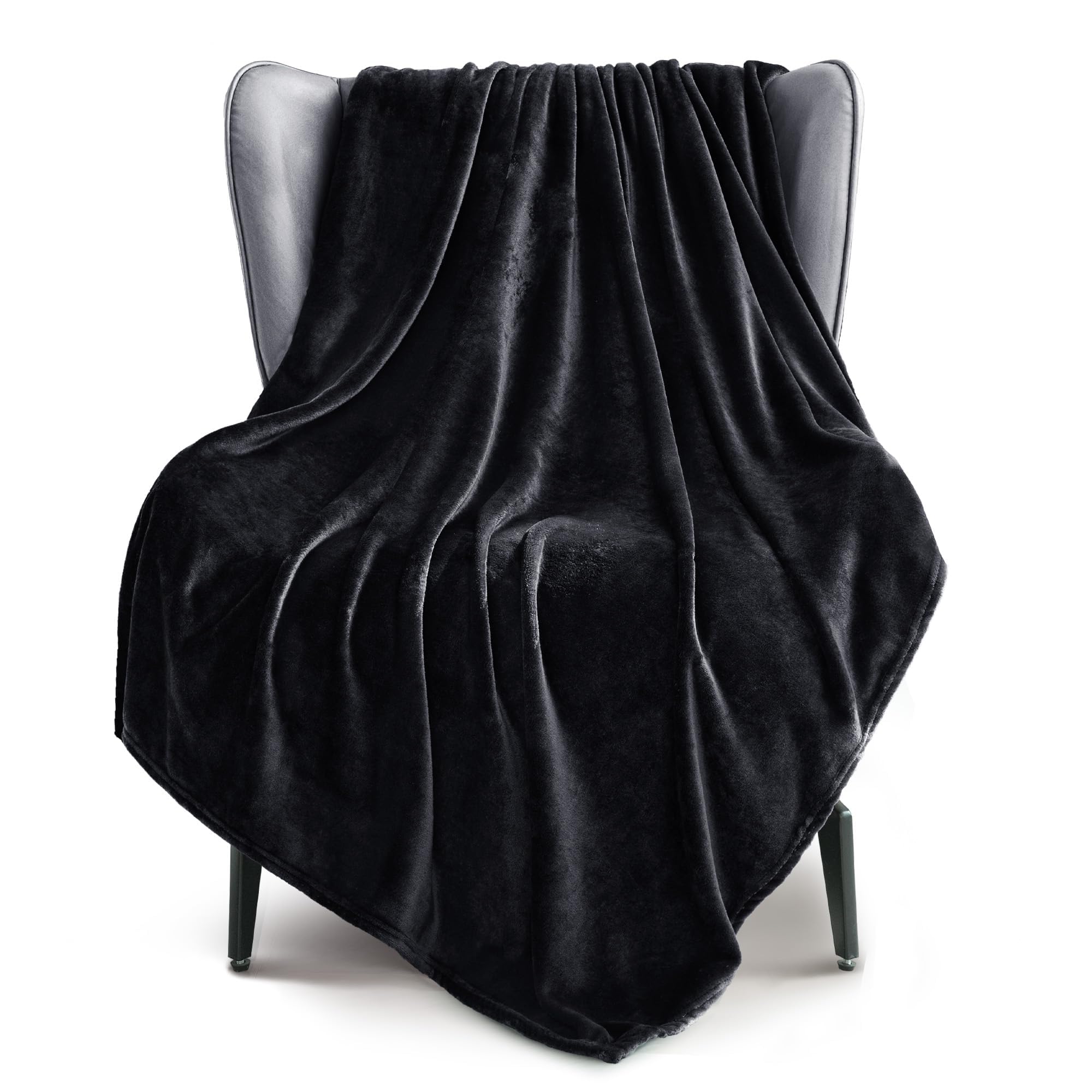 Exclusivo Mezcla Large Flannel Velvet Plush Throw Blanket and Bed Blanket- Various Sizes and Colors Throw(50"x70") Black SFTB-BK5070