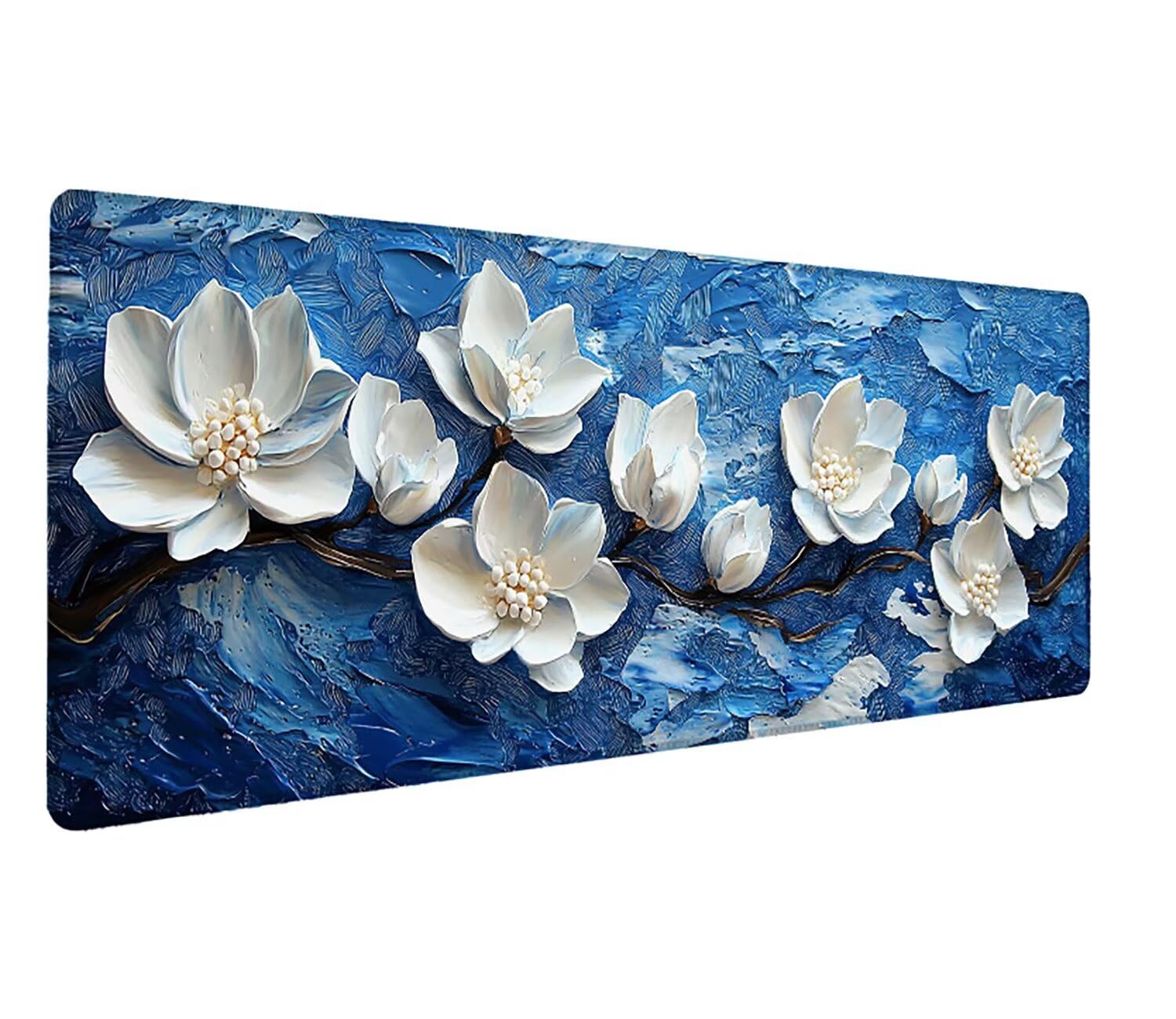 Podkładka pod mysz do gier XXL niebieski kwiat, podkładka pod mysz XXL - 1400 x 600 x 3 mm, podkładka pod mysz matowa, bardzo duża z tkaniny, antypoślizgowa podstawa, dla graczy, osobista -43561