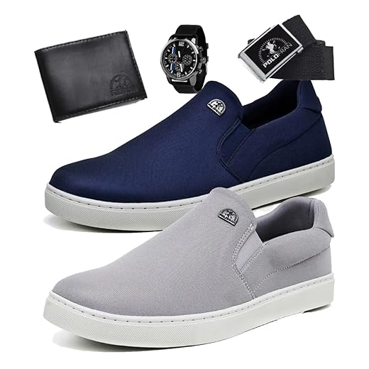 Kit 2 Tenis Slip-on Masculino Casual Acompanha Cinto Carteira Relógio