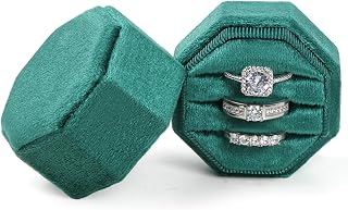 MFXIP Velvet Ring Box, 3 Slots Wedding Ring Box, Vintage Octagon Premium Jewelry Display Holder Gift Box with Detachable Lid for Engagement Wedding Box Keepsake Box Bridal Photo