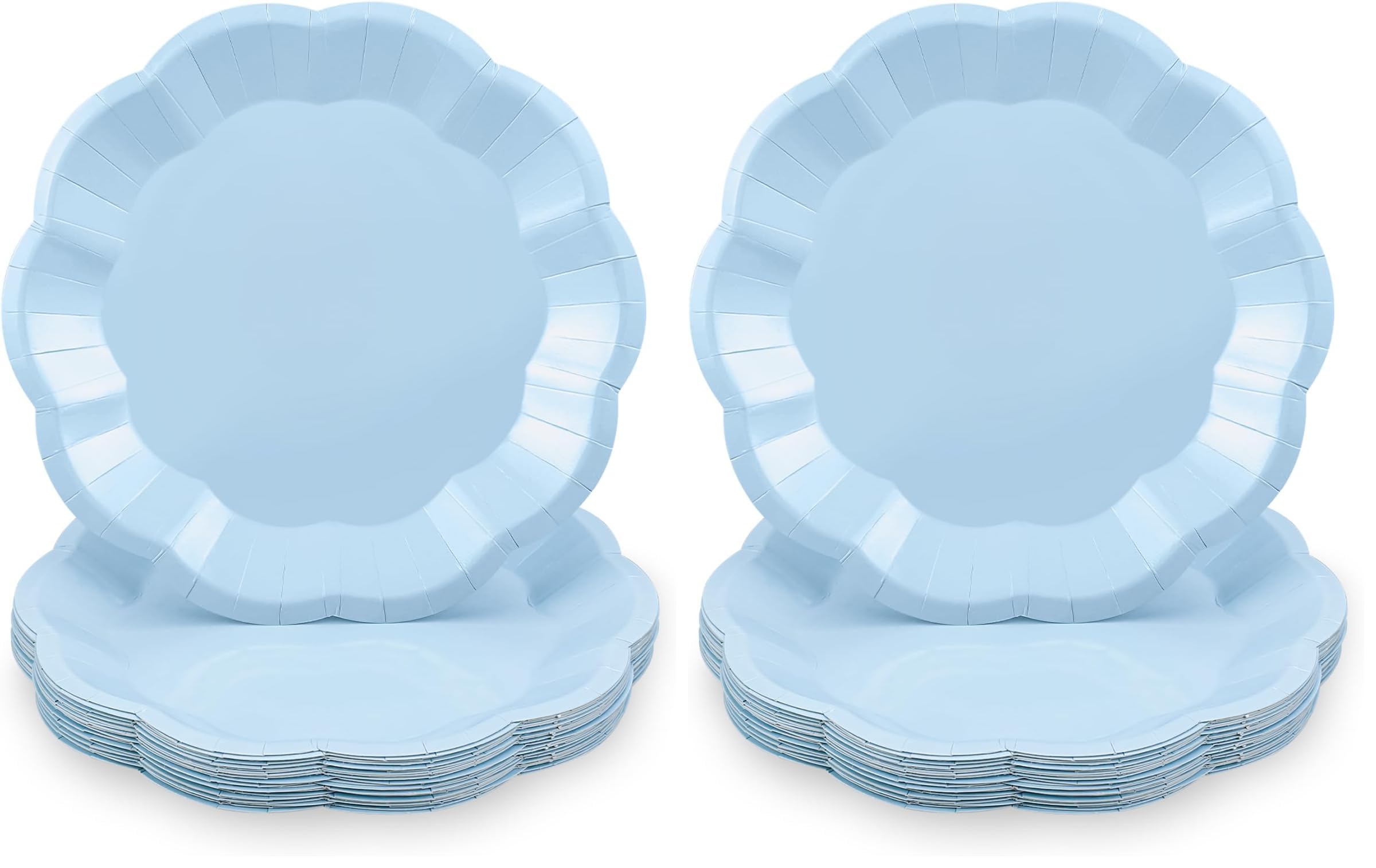 NatNarr 30 pcs Light Blue Plates 7 inch Scalloped Blue Dessert Cake Plates Cute Plate Disposable Party Plate for Weeding, Birthday, Baby Shower (Pack of 2)