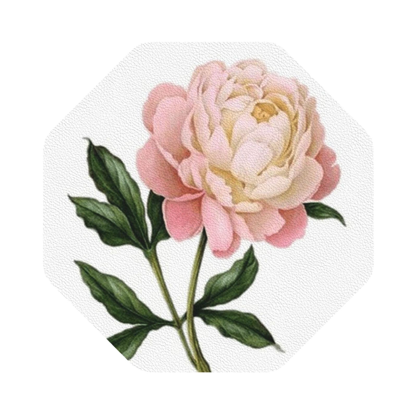 Peony PU Leather Coasters Set of 6 Octagon Drink Coasters