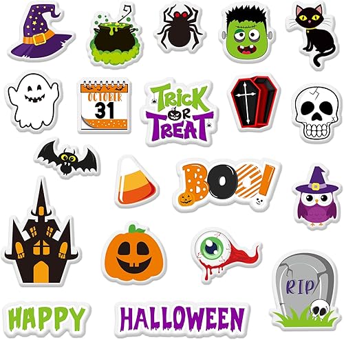 Whaline 40 calcomanías de gel gruesas para Halloween, calabaza, gato negro, fantasma, murciélago, ventana, calcomanías de gel reutilizables, para