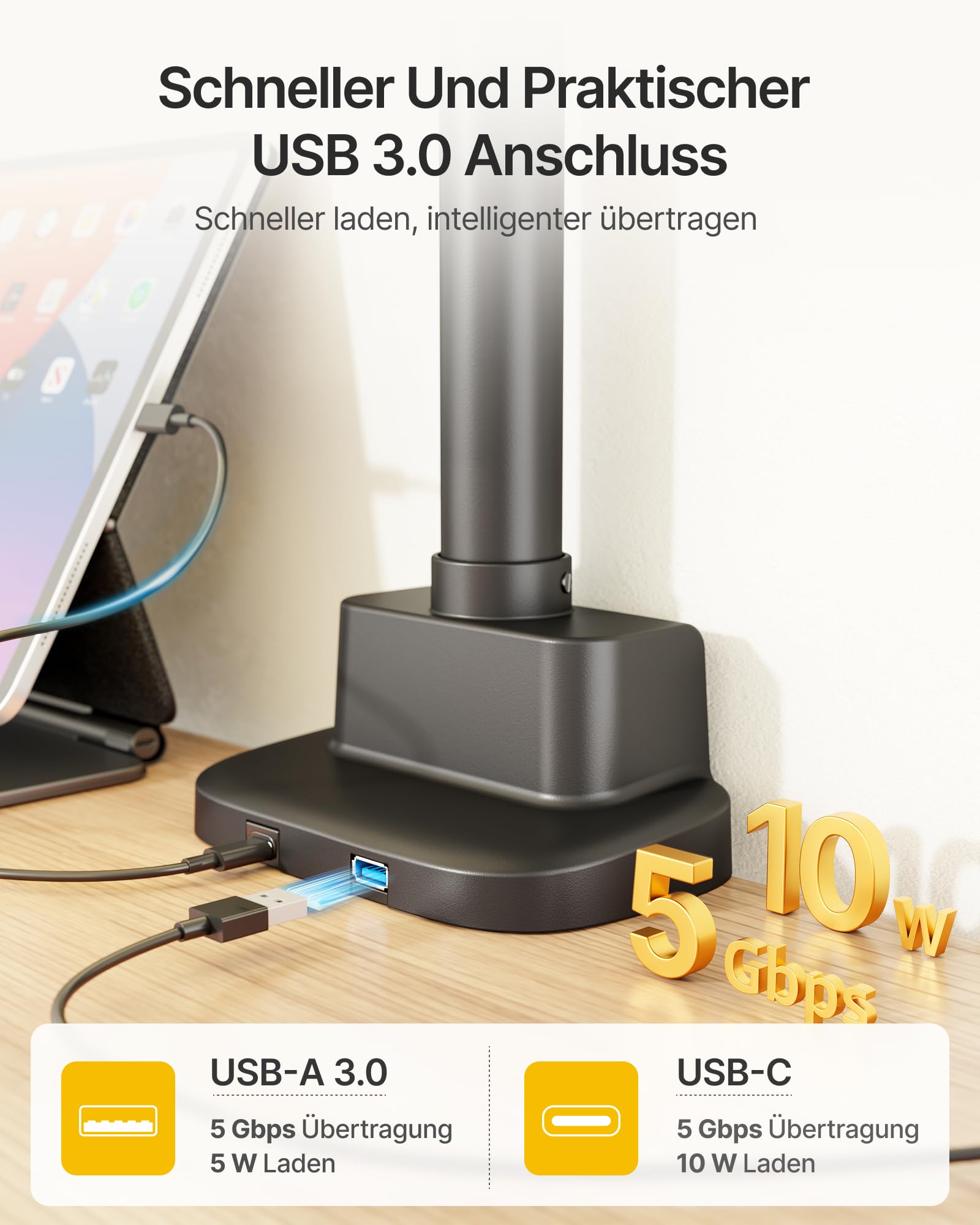monTEK Monitor Halterung 2 Monitore für 17-35 Zoll Bildschirme | Bis zu 12kg, Hoch Monitor Arm mit USB, 360° Drehbar, VESA 75/100, Neigbar, Schwenkbar, Drehbar